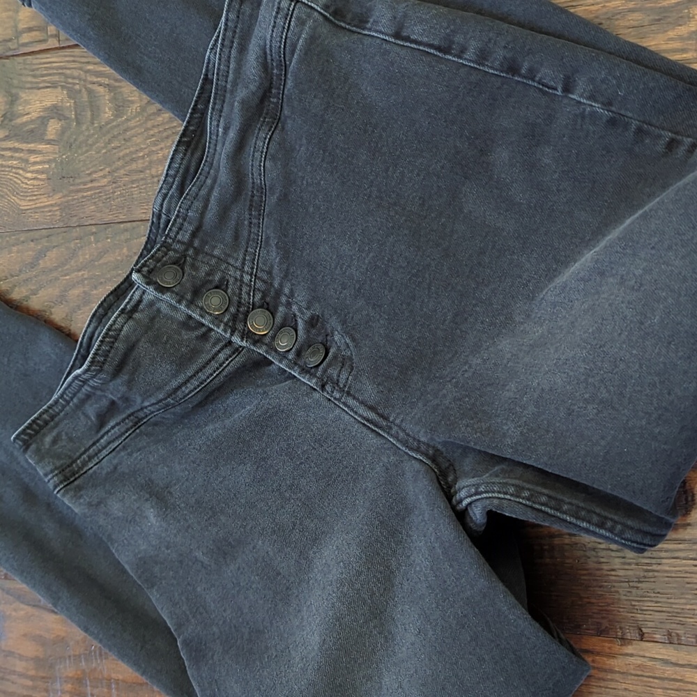 WE THE FREE I Black Denim Button Front Slim Straight Jeans, 29